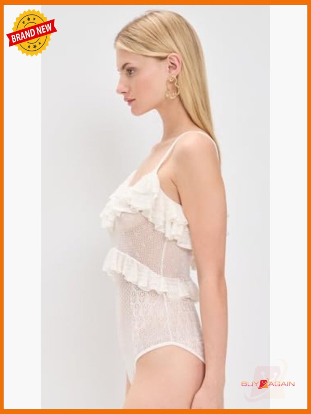 Women's Pointelle Knit Bodysuit Ruffle Sleeveless - Picture 4 of 6